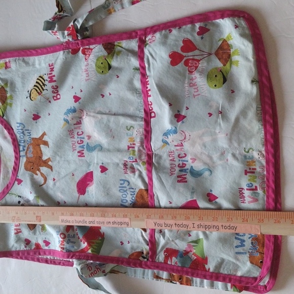 Vintage HANDMADE BIB APRON Woman One‎ Size VALENTINES Front Pockets Lace Closure - Picture 5 of 6